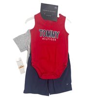 Conjunto Packx3 Body Polo y Short Tommy Hilfiger para niño - Rojo Talla 18 Meses