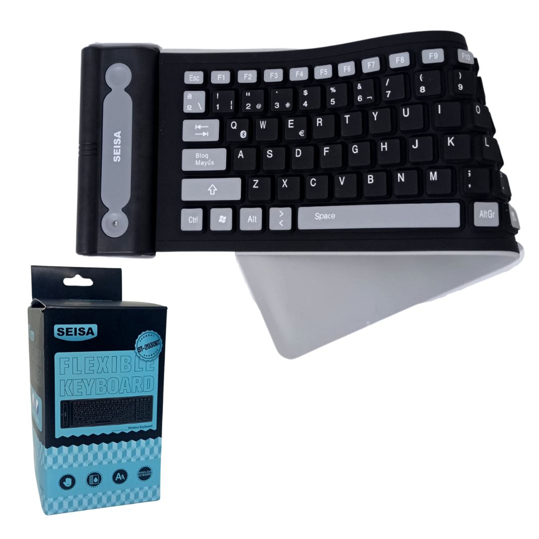 Teclado Bluetooth Flexible Silicona 107 Teclas Seisa Celular Tablet Etc Negro