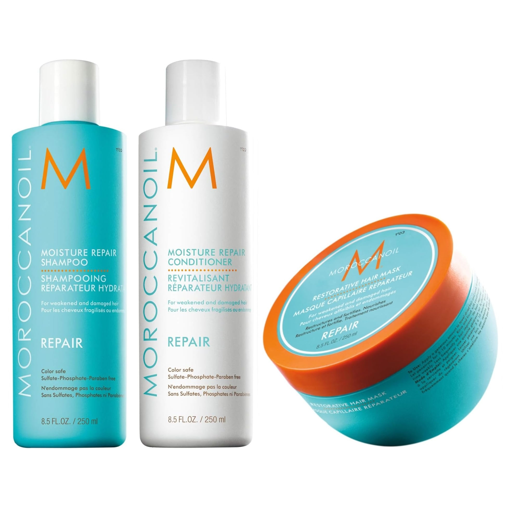 Shampoo Reparador 250ml+ Acondicionador+ Mascarilla Moroccanoil Repair