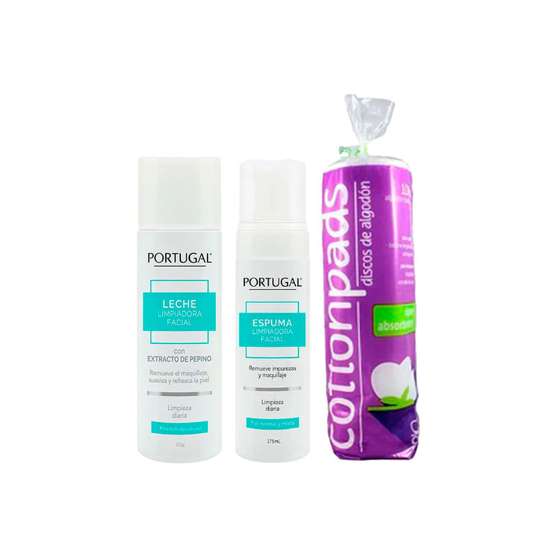 Limpiador Facial Leche 210Gr + Espuma 175ml + Disco de Algodon