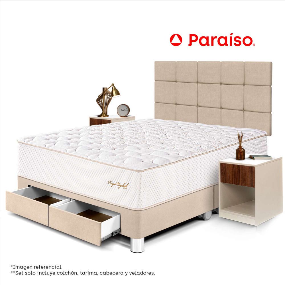 Dormitorio Royal Elizabeth Cajones Queen Cabecera Blocks + Velador Cajón Champagne