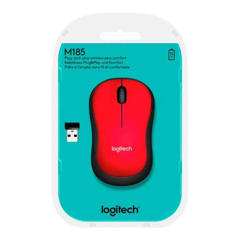 Mouse Logitech M185 Inalambrico Portatil Plug and play Rojo