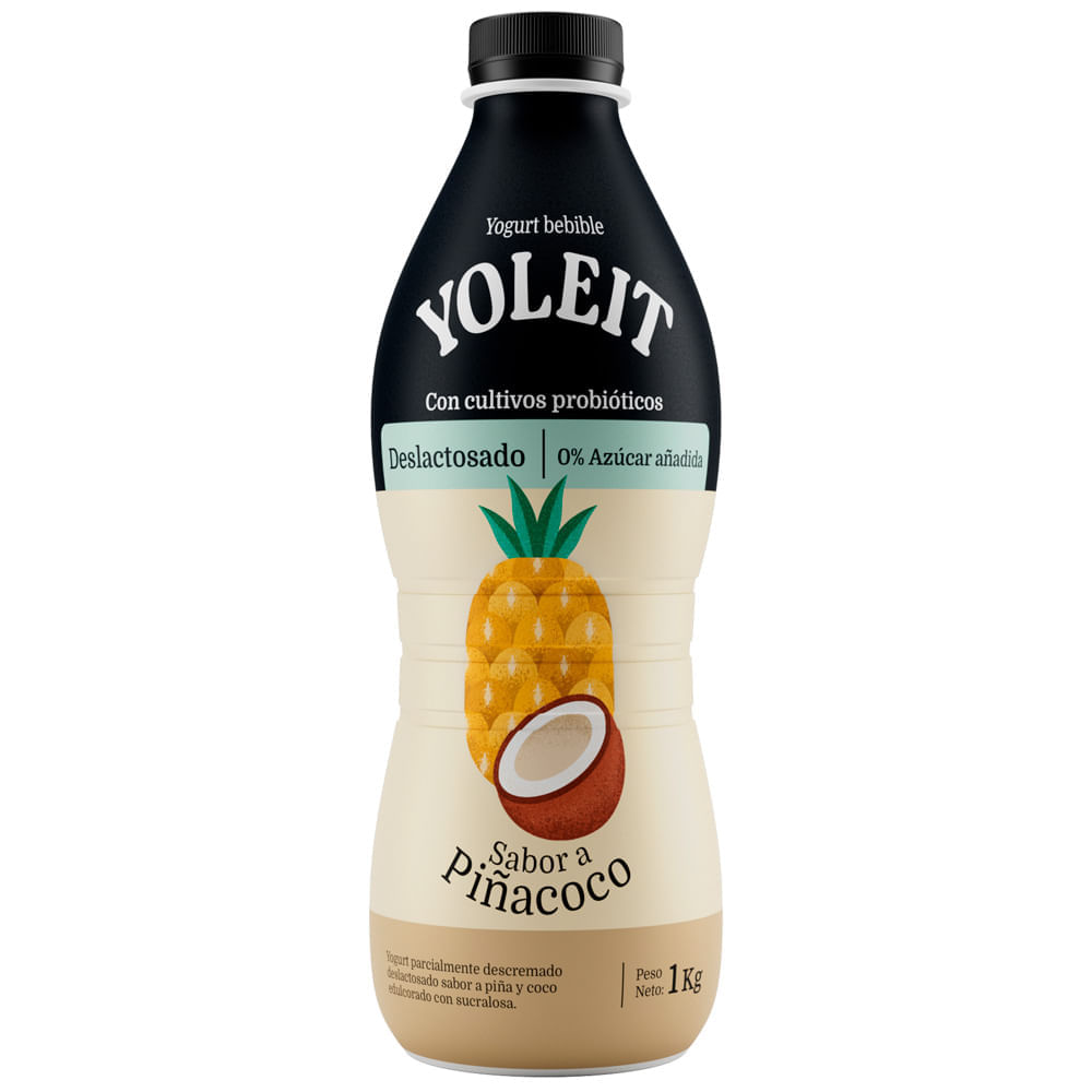 Yogurt Deslactosado YOLEIT Piña y Coco Botella 1Kg