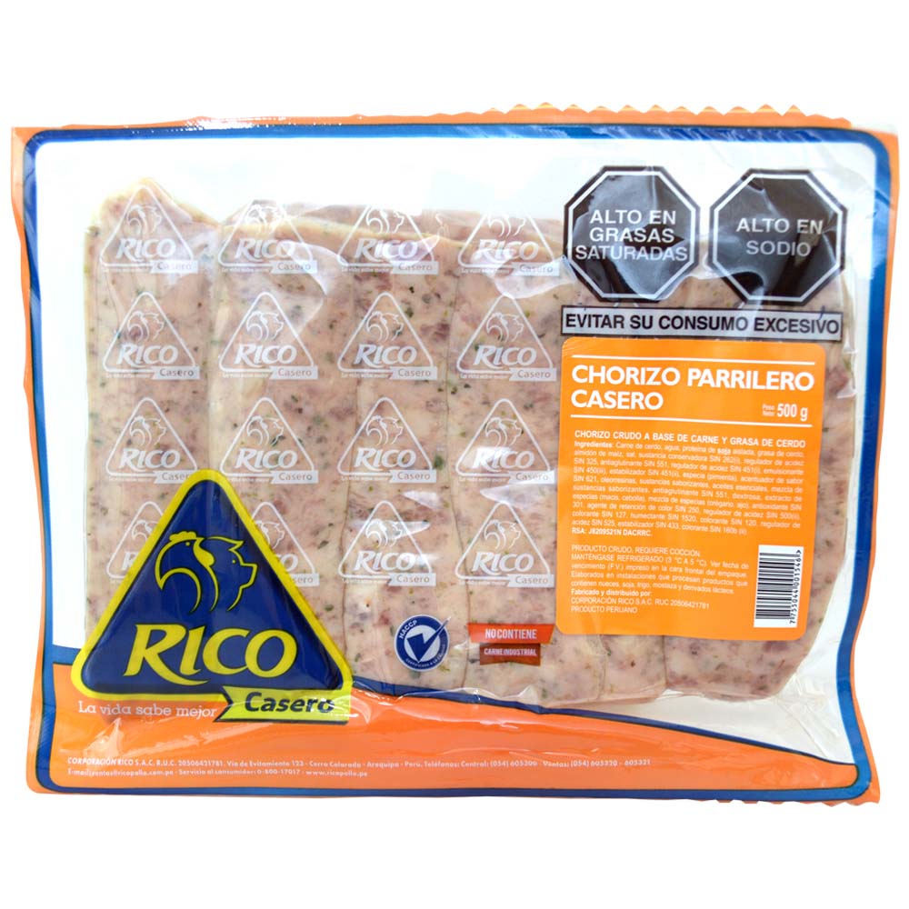 Chorizo Parrillero Casero RICO POLLO Paquete 500g