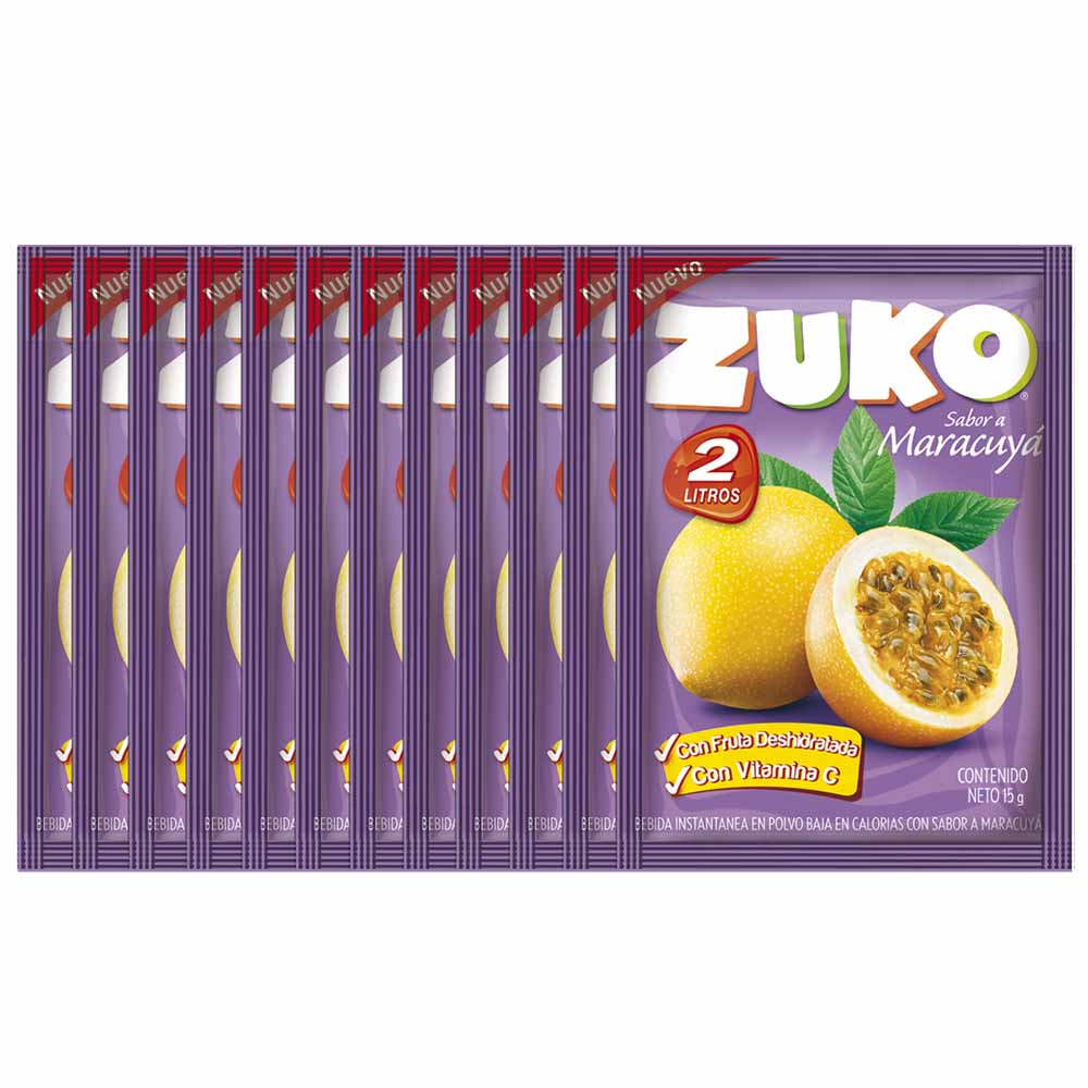 Jugo En Polvo ZUKO Sabor Maracuyá Sobre 15g Paquete 12un