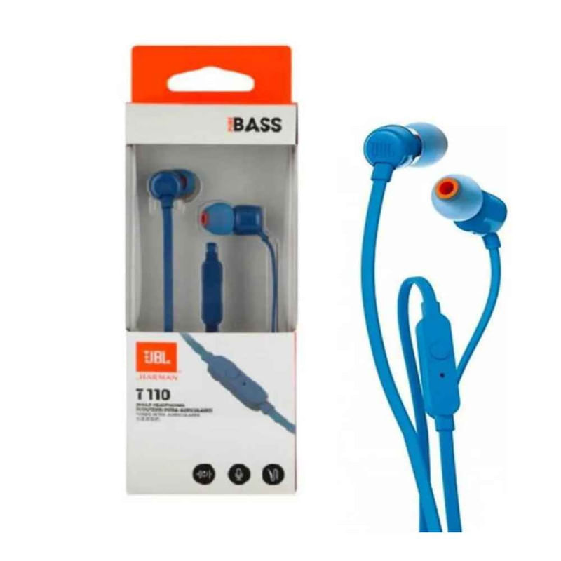 JBL T110 pure extra bass stereo Azul, con microfono, audifono deportivo