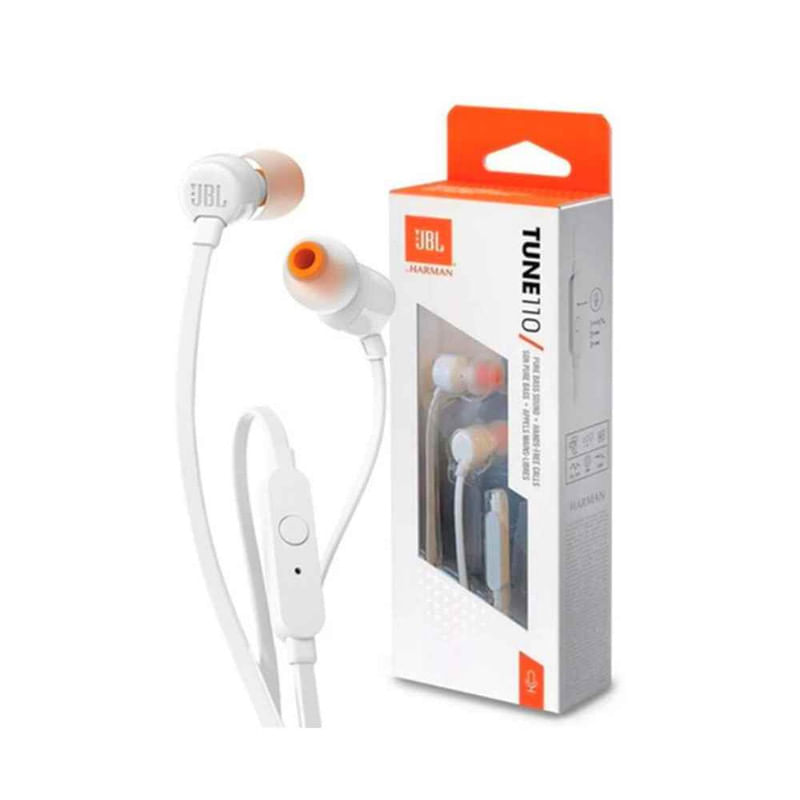 JBL T110 pure extra bass stereo Blanco, con microfono, audifono deportivo