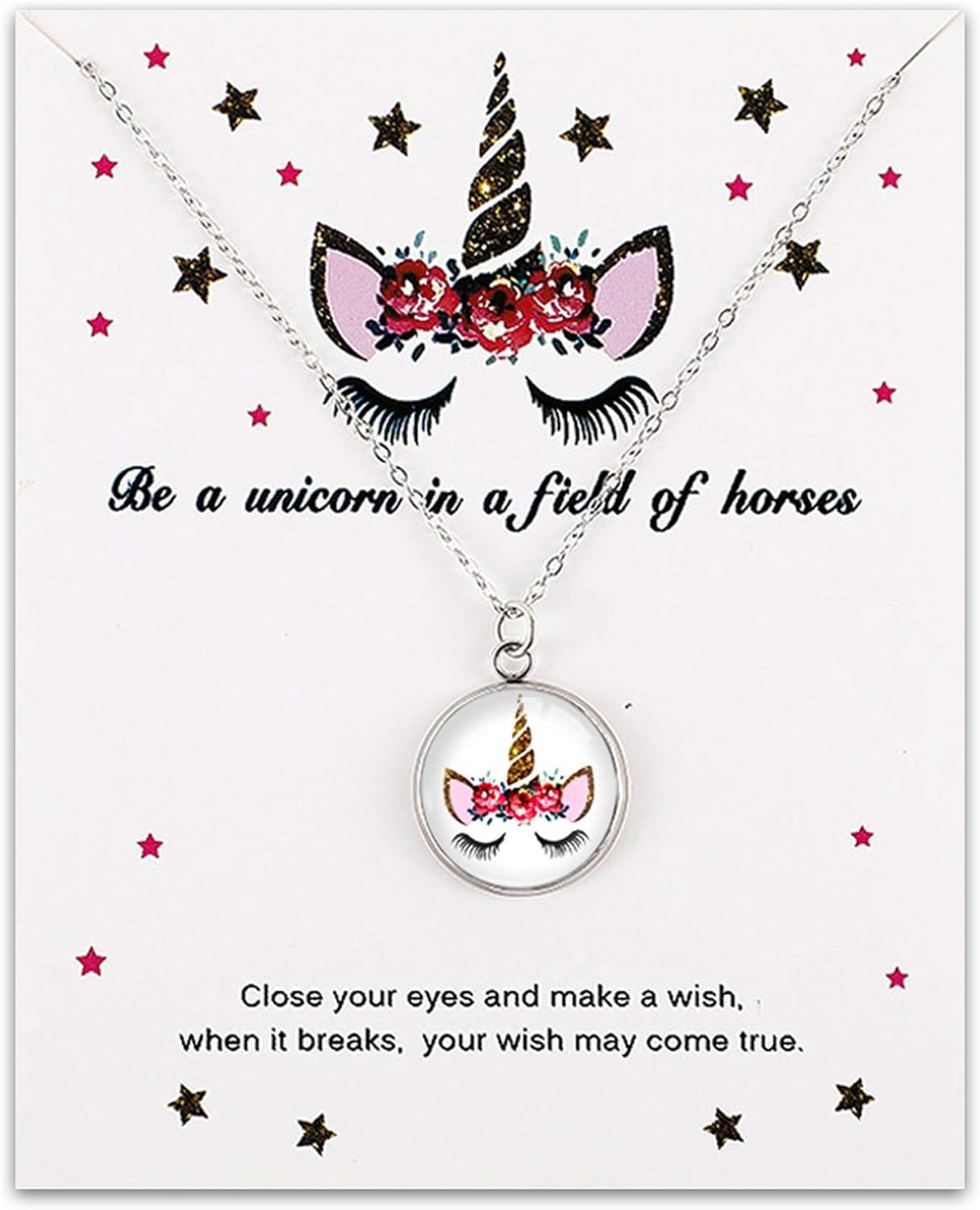 Collar redondo unicornio kawaii rosas