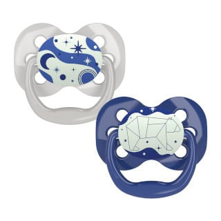 Set 2 unids. Chupones Advantage que brilla de 0 a 6m - Azul/Gris