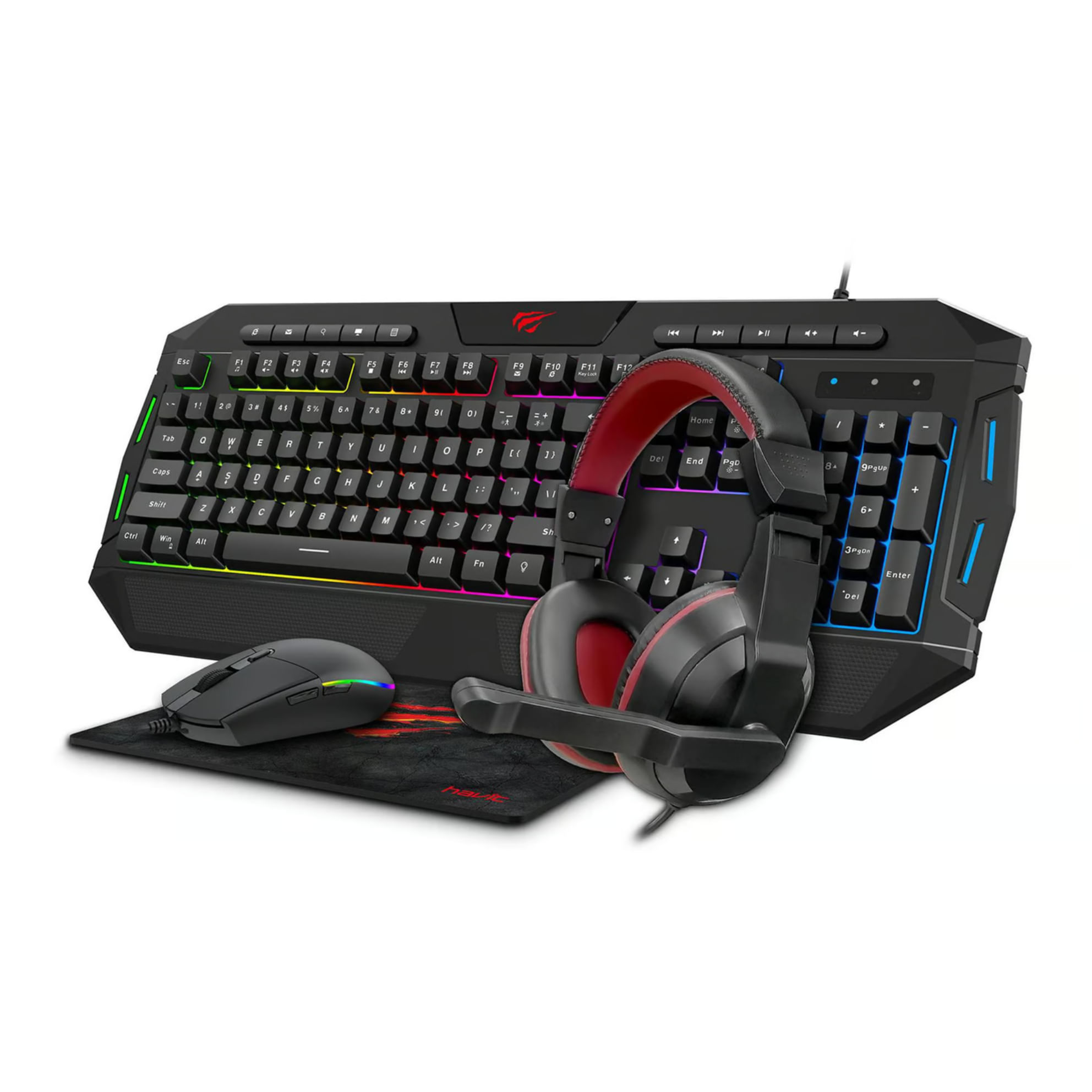 Kit gamer 4 en 1 KB501CM-SP (Audifonos+teclado+mouse+pad mouse)