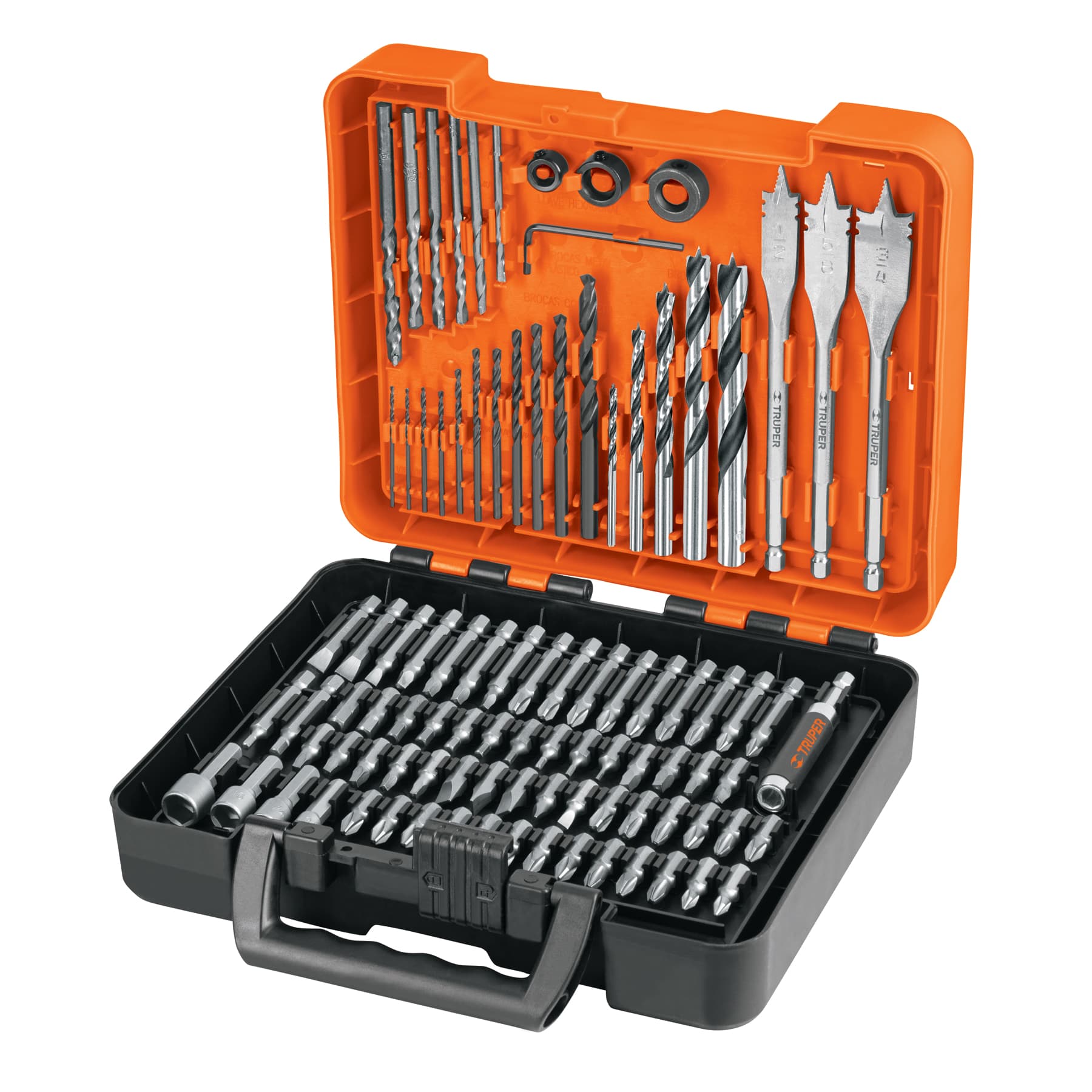 Juego de 100 brocas y puntas en estuche plastico Truper
