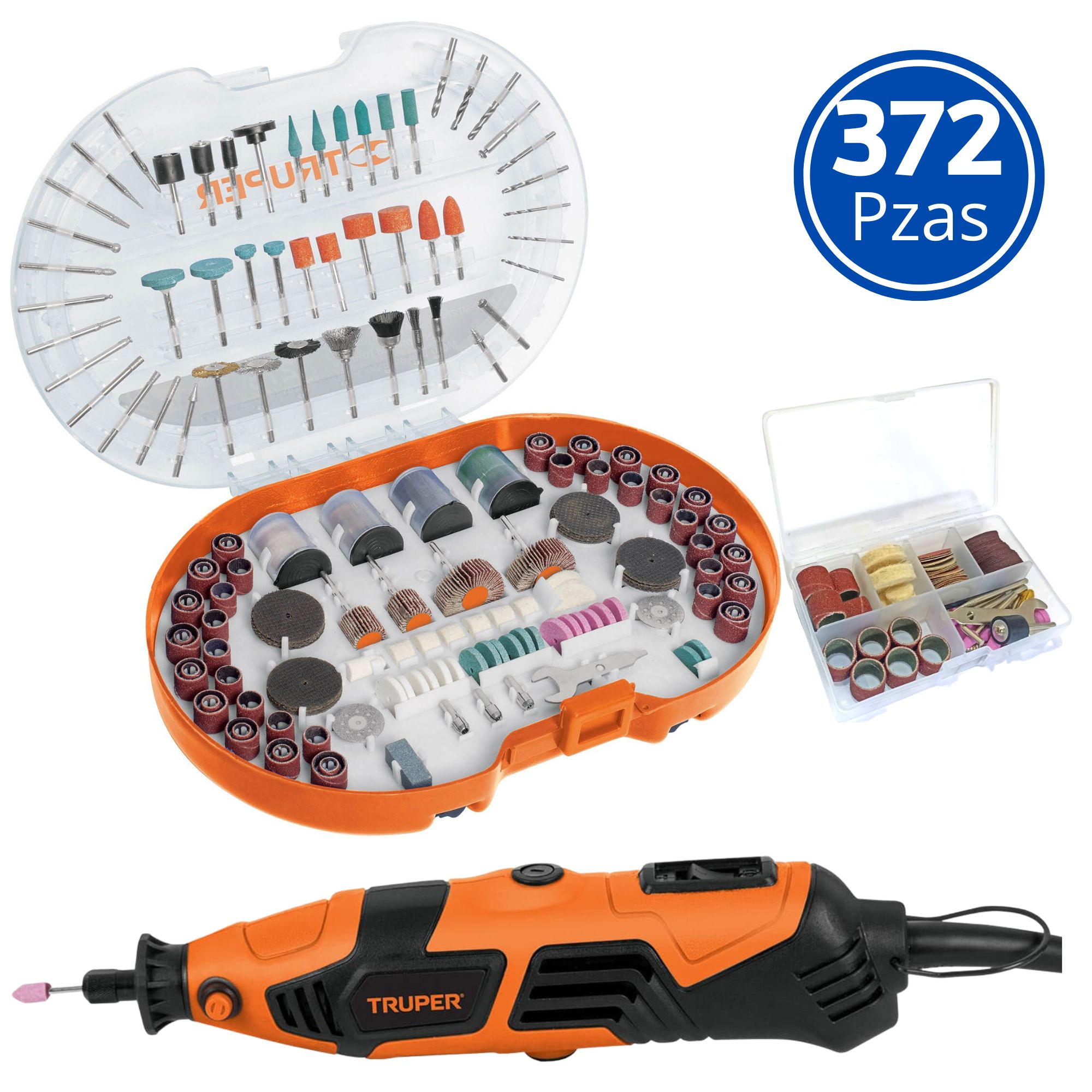 Kit mini taladro rectificadora 372 piezas, Truper