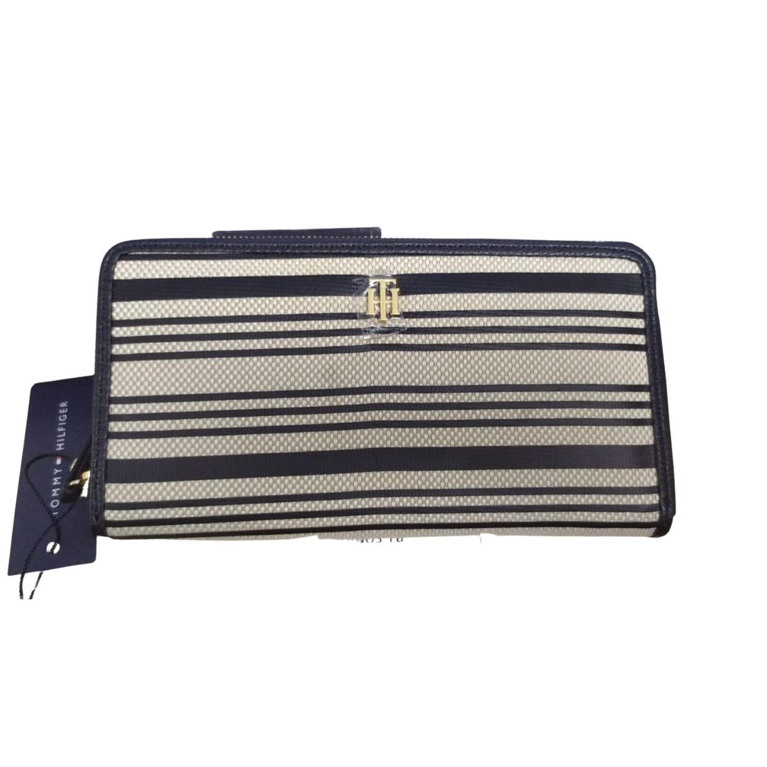 Billetera Tommy Hilfiger Grande con Cierre - Negro y Beige