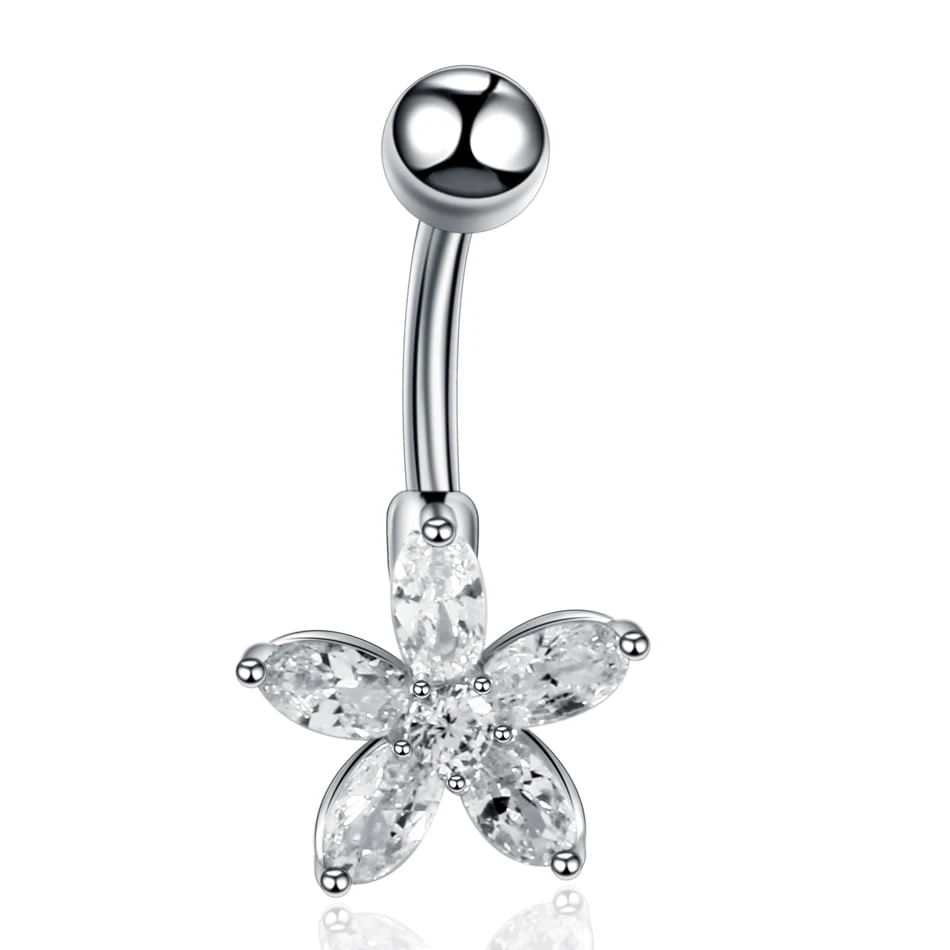 Piercing para ombligo flor con brillos
