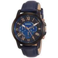 Reloj Fossil Grant FS5061 Cronómetro Correa de Cuero Azul Acero Negro