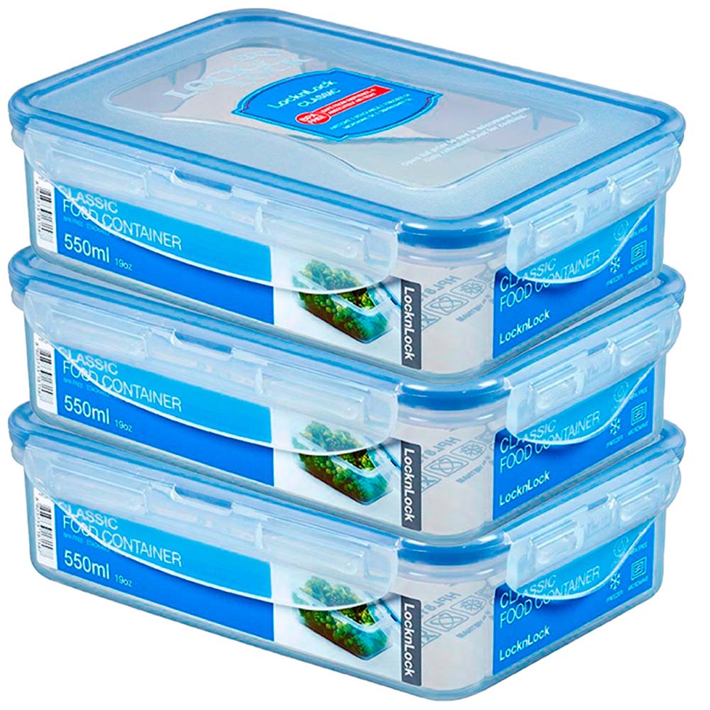 Set Envase Hermético LOCK&LOCK Rectangular 550ml 3pzas