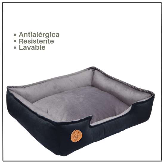 Cama para Mascota Talla L 70x60cm Perro/Gato, Antialergenica | Negro con plomo