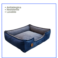 Cama para Mascota Talla L 70x60 cm Perro/Gato, Antialergenica | Azul noche con plomo