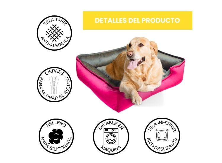Cama para Mascota Talla XL 80x70cm Perro/Gato Antialergenica | Fuxia con plomo