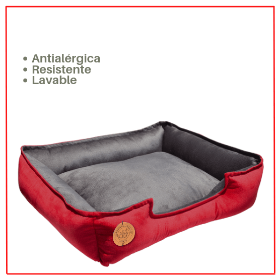 Cama para Mascota Talla L 70x60cm Perro/Gato, Antialergenica | Rojo con plomo
