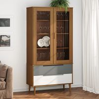 Vitrina Moderna Yerson color Marrón/Gris/Blanco 2 puertas 2 cajones TU MESITA