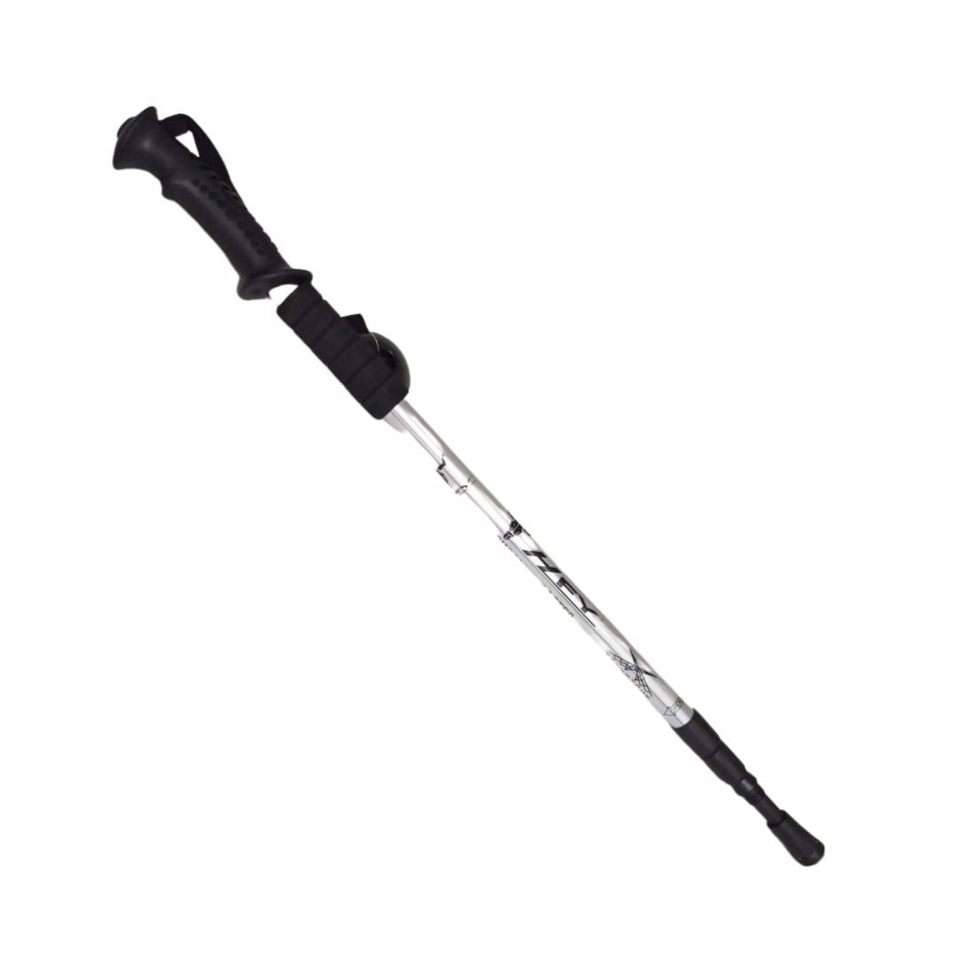 BASTÓN TREKKING ANTISHOCK MANGO RECTO VIAJE MONTAÑAS C/ BRÚJULA PLATEADO