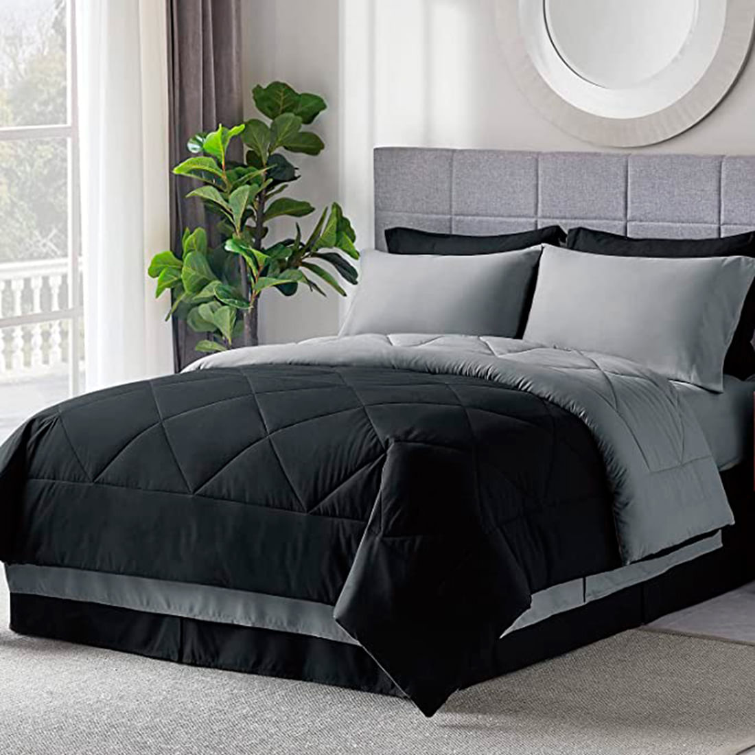 INTERIOTEX CUBRECAMA DE VERANO 144 HILOS BRAMANTE 50% ALGODÓN DISEÑO COCOS NEGRO CON PLOMO PLATA 1