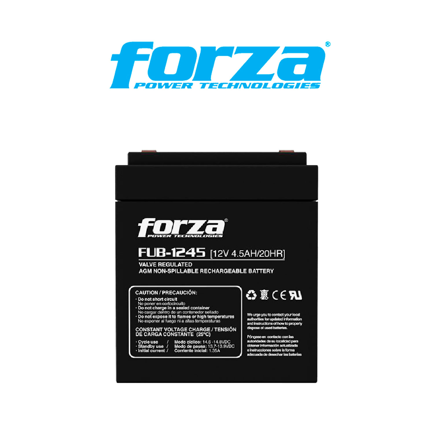 Batería FUB-1245 sellada 12V/4,5Ah recargable, AGM, sin mantenimiento