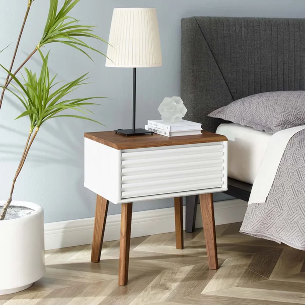 Mesa de Noche Velador Moderno Nicole color Blanco/Marrón 1 cajón TU MESITA