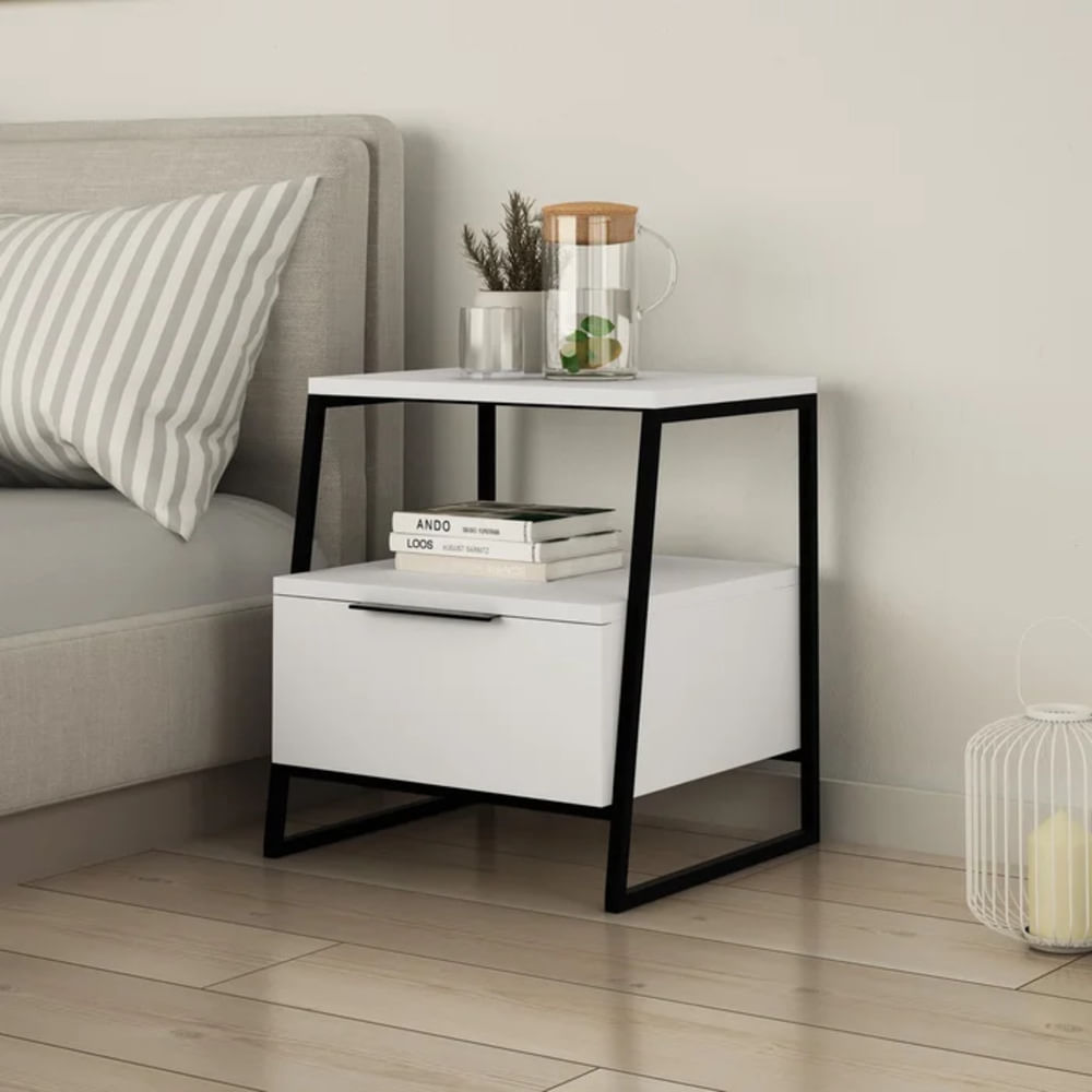 Velador Industrial Román color Blanco 1 cajón TU MESITA