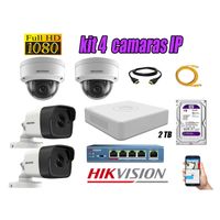 Kit 4 Cámaras de Seguridad Ip Hikvision mas Disco 2Tb Wd Púrpura
