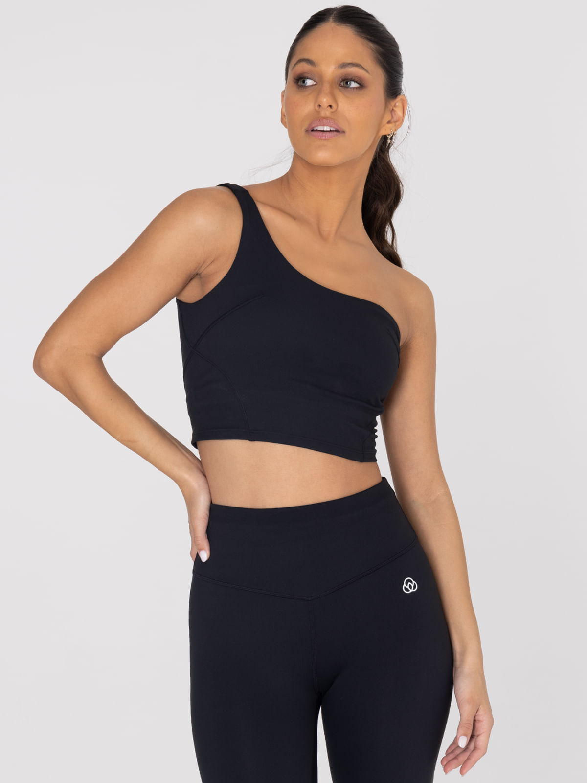 BRA PARA MUJER DEPORTIVO ASYMMETRIC CROP TOP NEGRO BSOUL