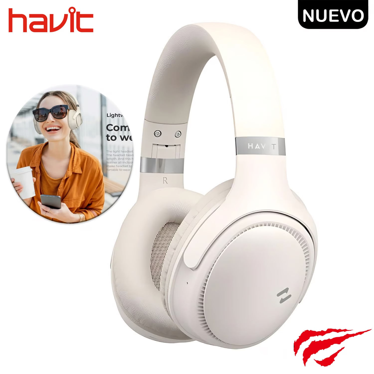 Audífono Bluetooth V53 Over-ear Havit H630BT Beige