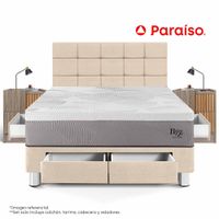 Dormitorio Balanzze con Cajones Queen Cabecera Block + 2 Veladores Han Champagne