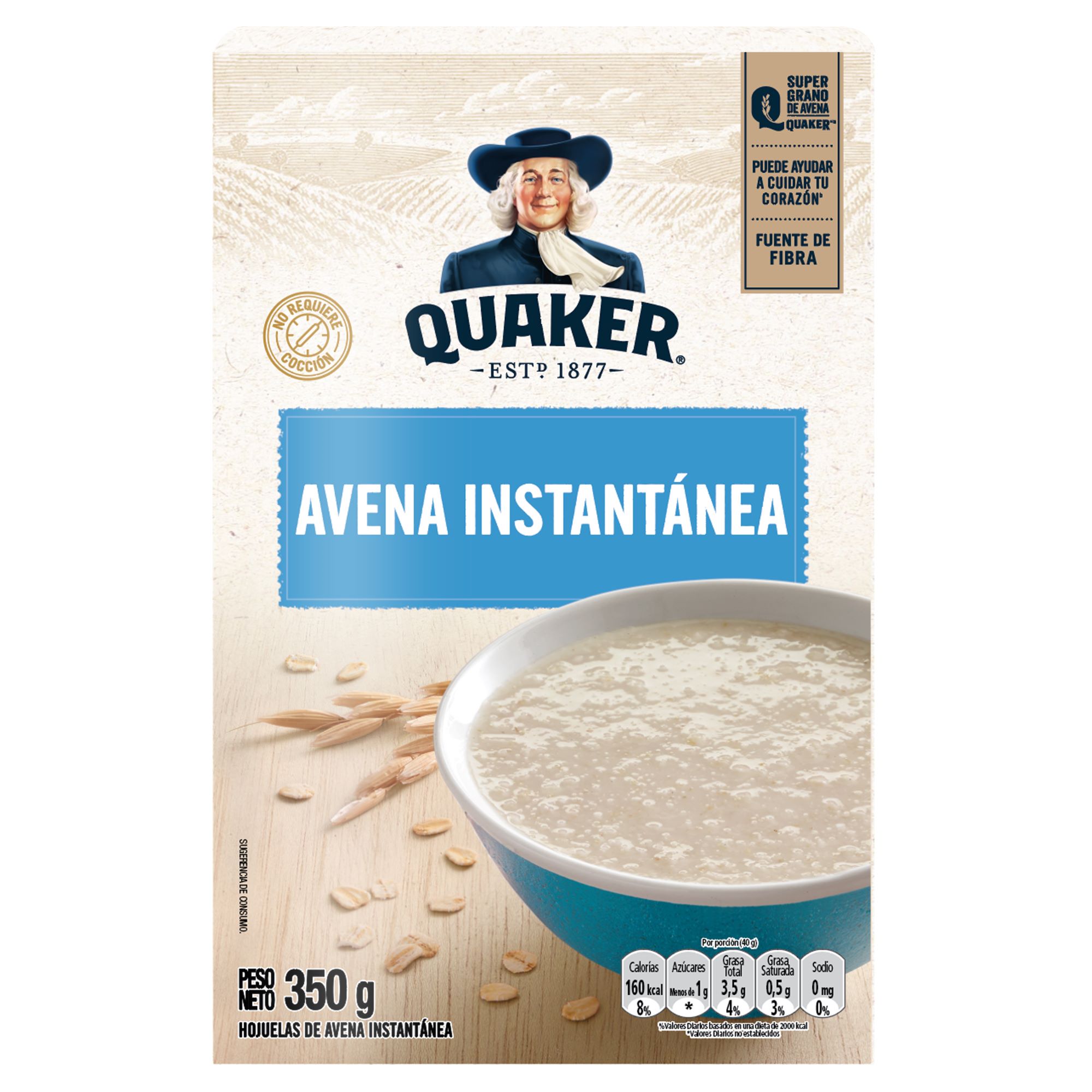 Avena QUAKER Hojuelas de Avena Instantánea Caja 350g