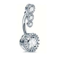 Piercing para ombligo triple piedrita plateado