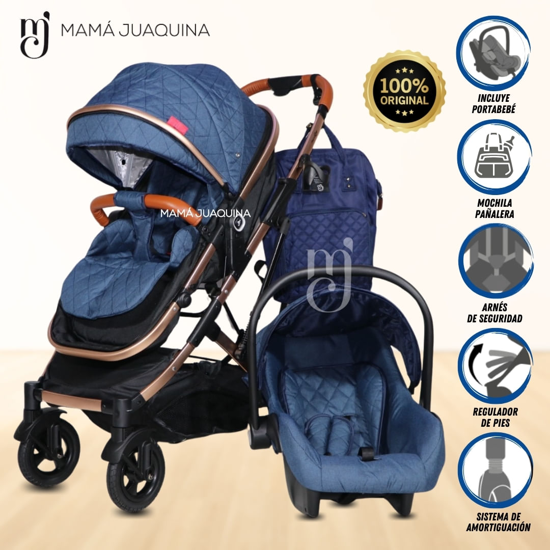 Coche Moisés Mini 4 en 1 «LIETTI» Con Portabebé Azul
