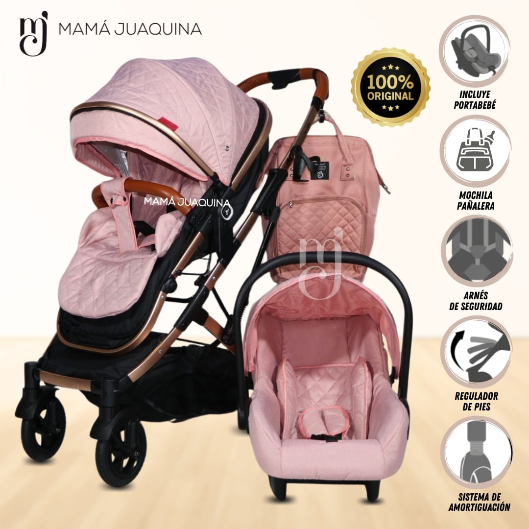 Coche Moisés Mini 4 en 1 «LIETTI» Con Portabebé Rosado