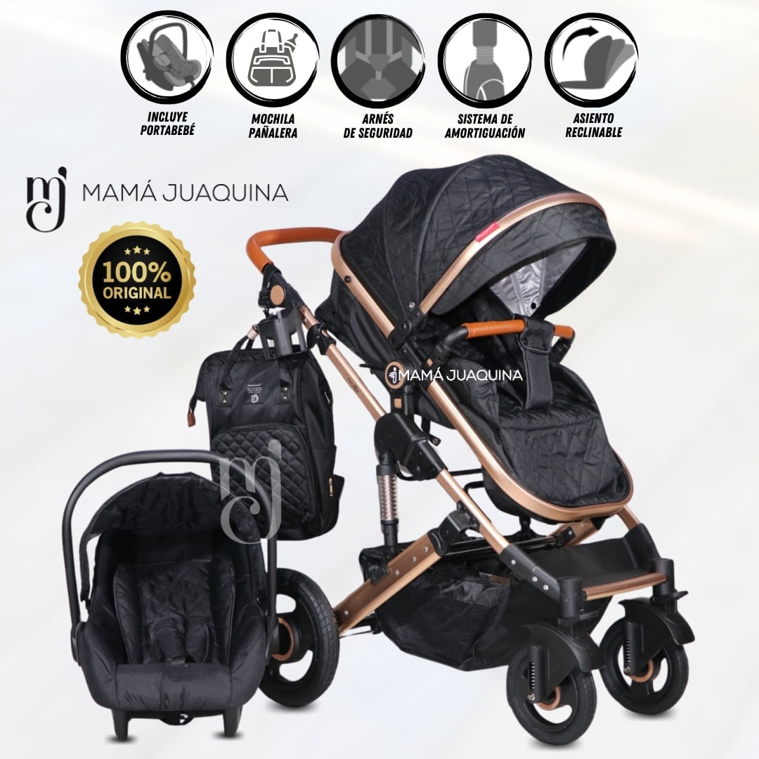 Coche Moisés 4 en 1 «LIETTI GOLD» Con Portabebé Negro