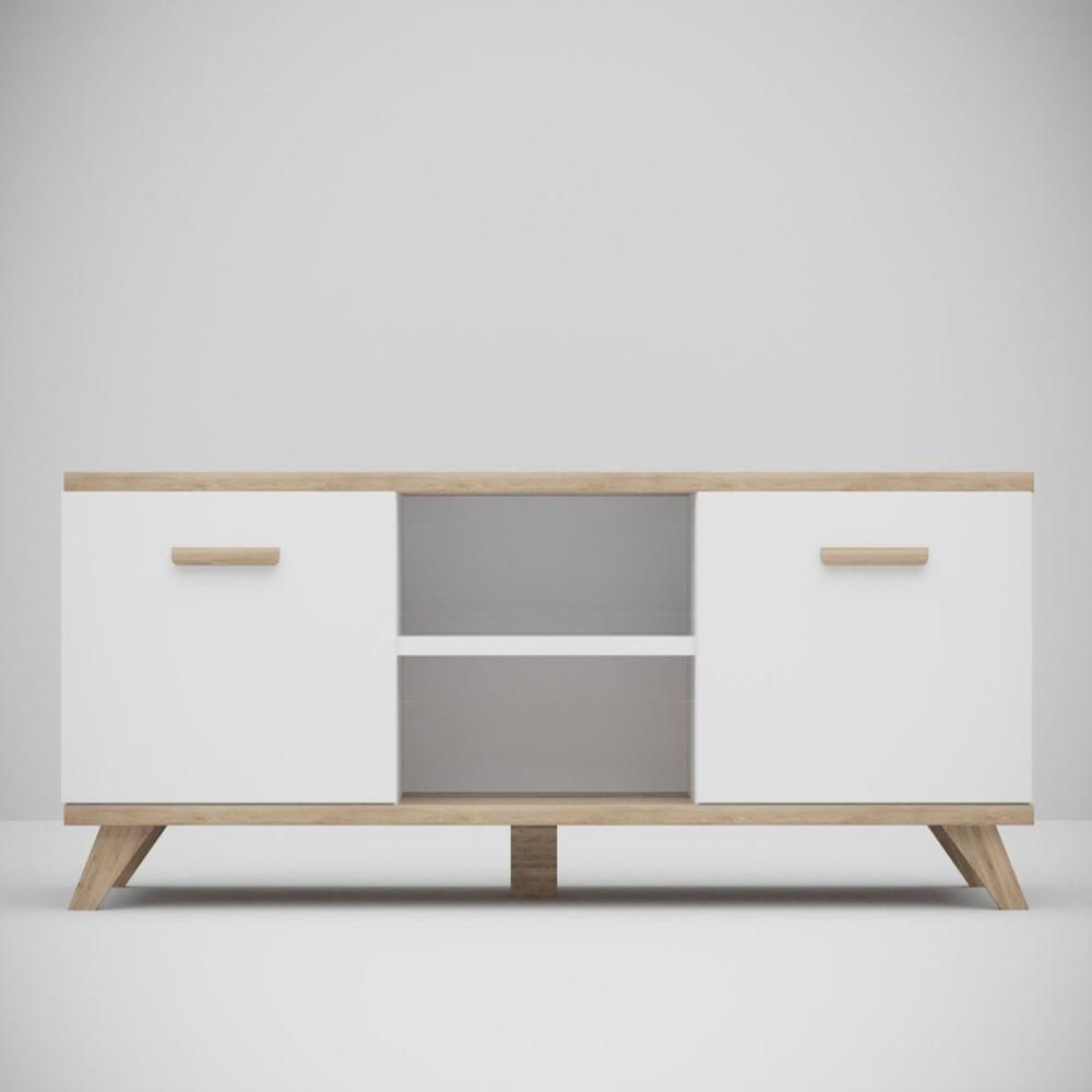 Mesa de TV TU MESITA Moderna Atalaya color Blanco/Duna 2 puertas