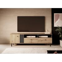 Mesa de TV Moderna Robín2 color Duna/Negro 1 puerta 2 cajonesTU MESITA