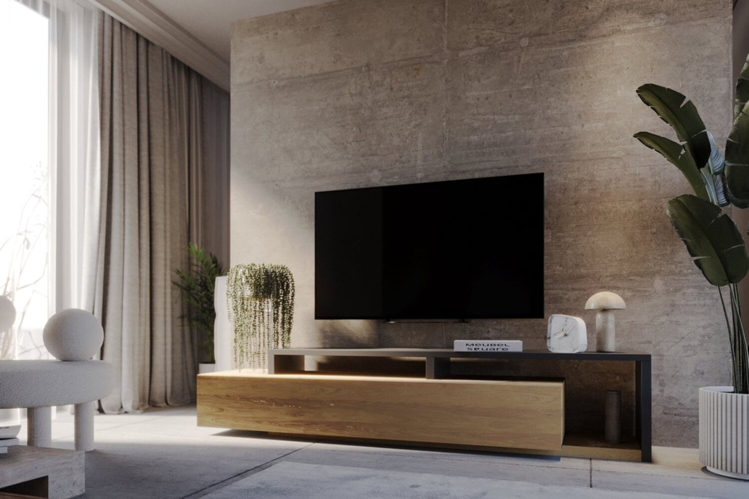Mesa de TV Moderna Mikela color Roble/Negro TU MESITA