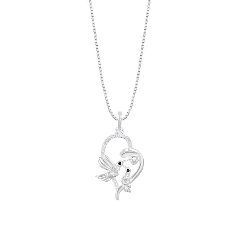 Collar Corazón Colibrí Plata 925