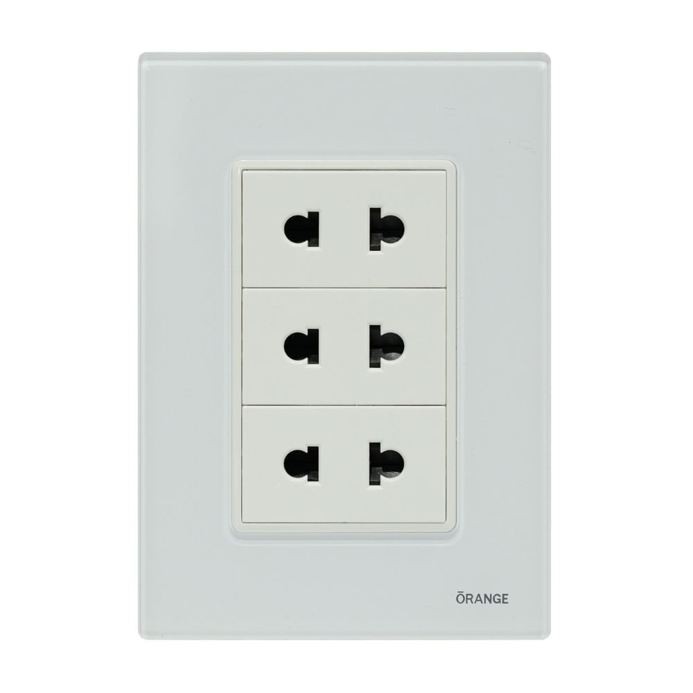 Placa Armada Orange: Tomacorriente Triple Universal Vitro Blanco
