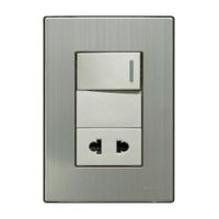 Placa Armada Orange: Interruptor + Tomacorriente Acero Inoxidable