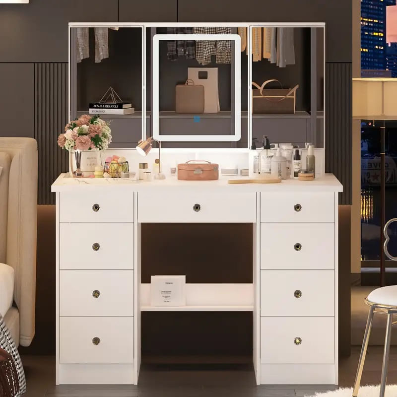 Tocador de Maquillaje con Luces Led Blanco 110cm