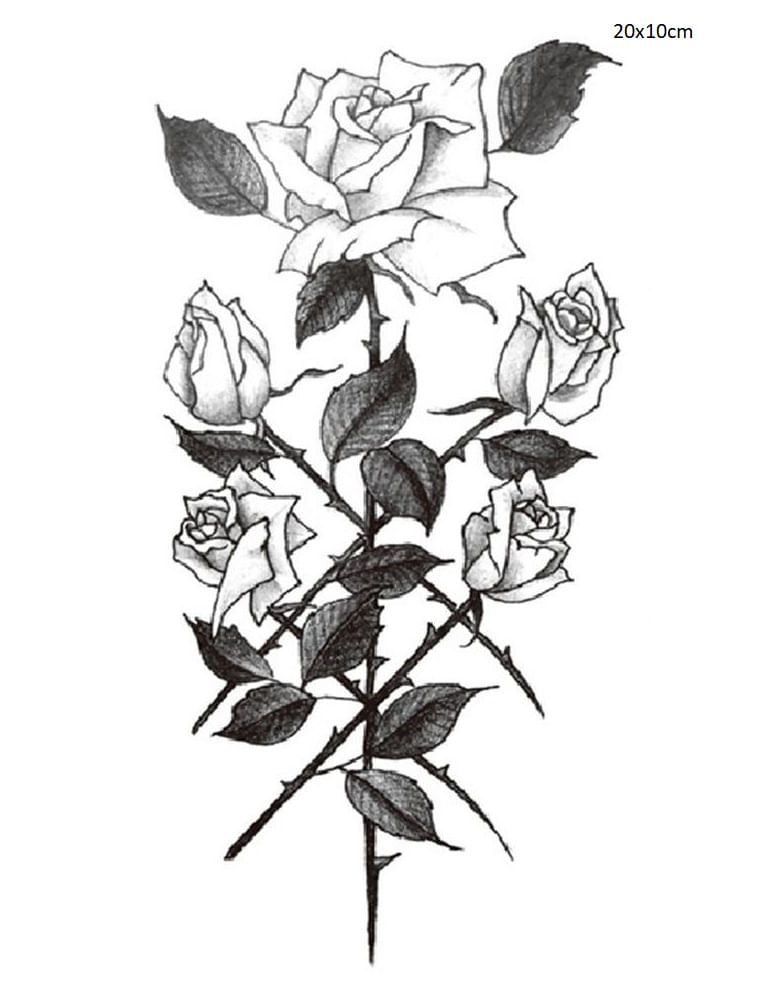 Tatuaje temporal falso rosas tamaño grande 20 x 10cm unisex