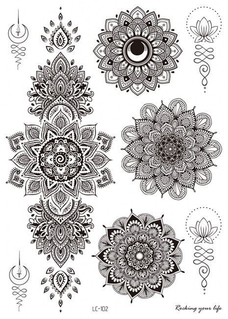 Tatuaje temporal falso flor de loto mandalas 21 x 15cm