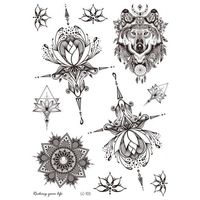 Tatuaje temporal lobo atrapasueños flores mandala 21 x 15cm