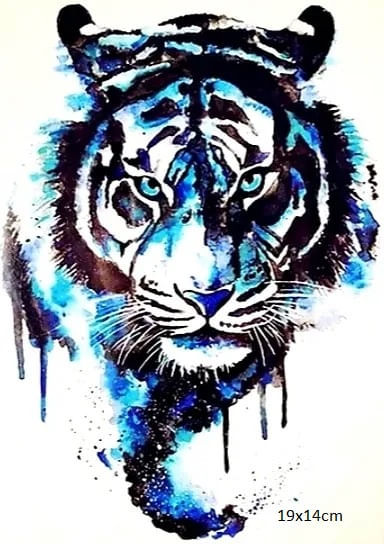 Tatuaje temporal falso tigre azul tamaño grande 19 x 14cm unisex